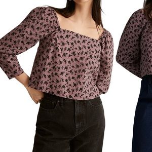 Floral Print Square Neck Seersucker Top